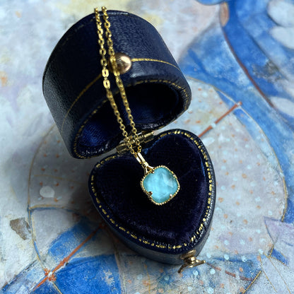 Square Turquoise Quartz Cut S925 Silver Gold-plated Necklace Earring Ring Set