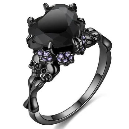 Black Skull Zircon Peach Heart Luxury Vintage Ring