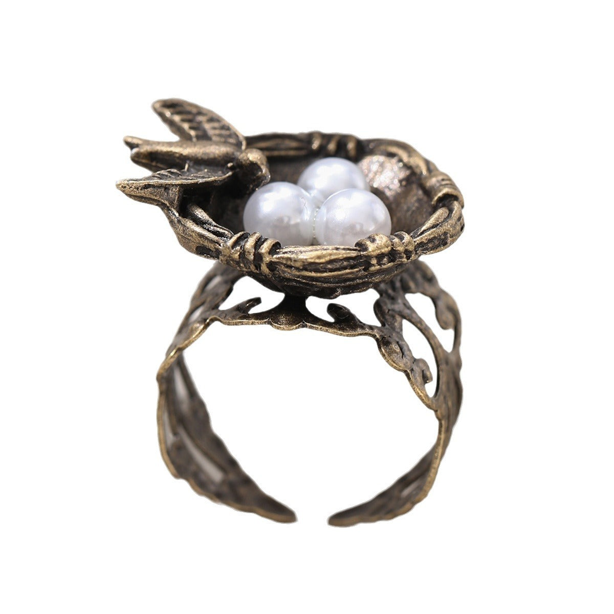 Bird Nest Open-end Pearl Ring Fashion Women