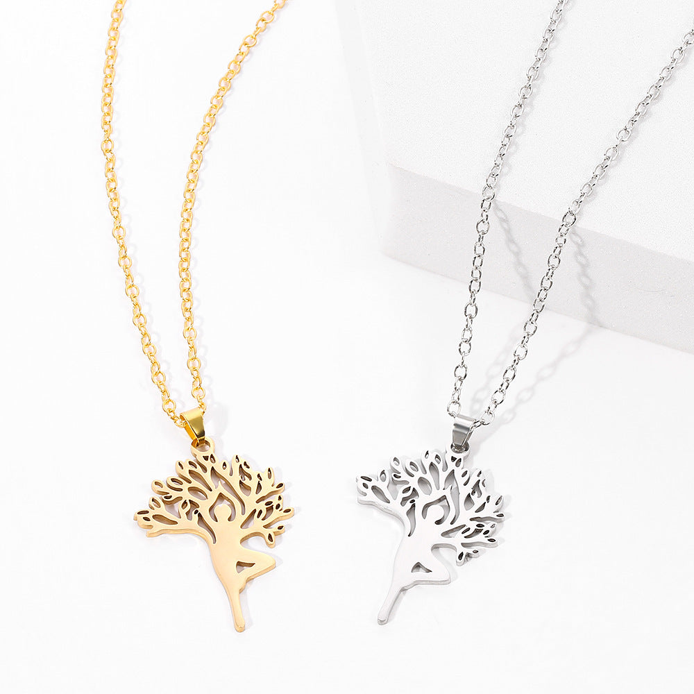 Tree of Life Necklace Stainless Steel Plant Pendant Clavicle Chain