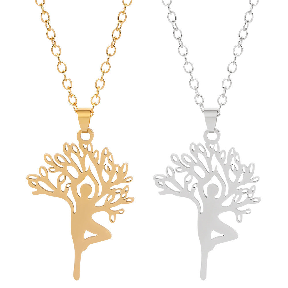 Tree of Life Necklace Stainless Steel Plant Pendant Clavicle Chain