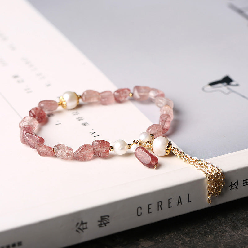 Freshwater Pearl Shaped Strawberry Crystal Bracelet