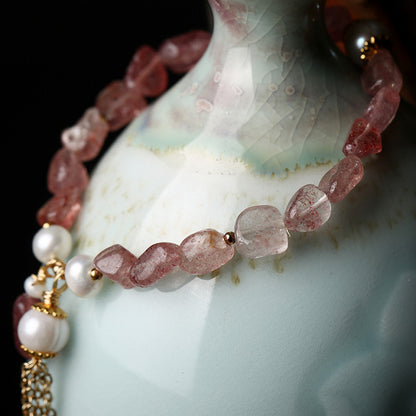 Freshwater Pearl Shaped Strawberry Crystal Bracelet