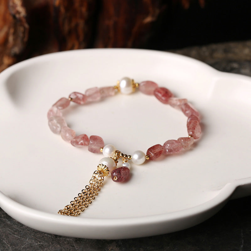 Freshwater Pearl Shaped Strawberry Crystal Bracelet