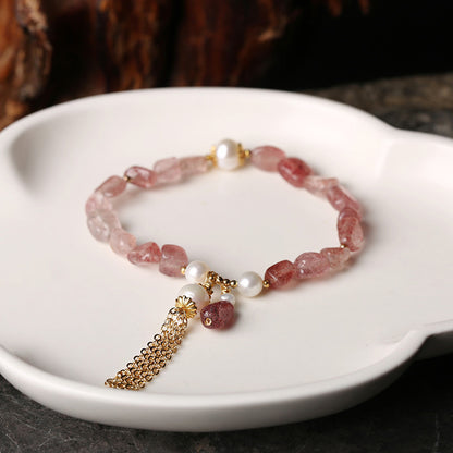 Freshwater Pearl Shaped Strawberry Crystal Bracelet