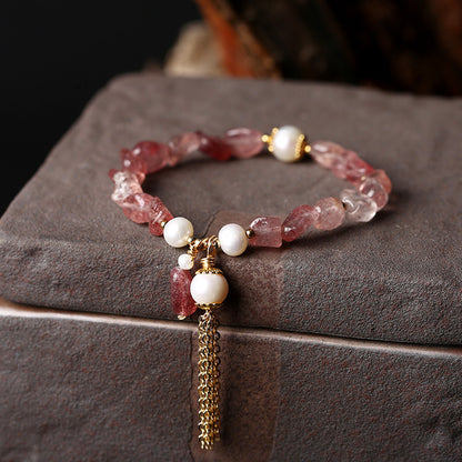 Freshwater Pearl Shaped Strawberry Crystal Bracelet