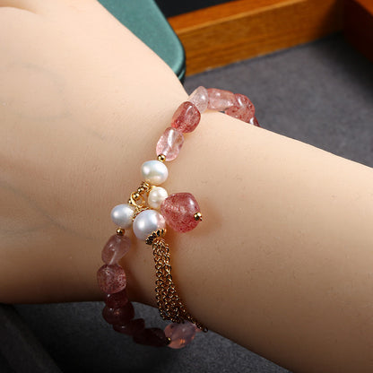 Freshwater Pearl Shaped Strawberry Crystal Bracelet