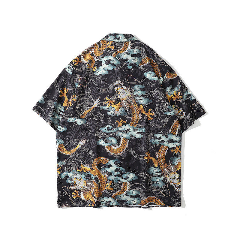 Chinese Style Dragon Full Print Short Sleeve Shirt Men's