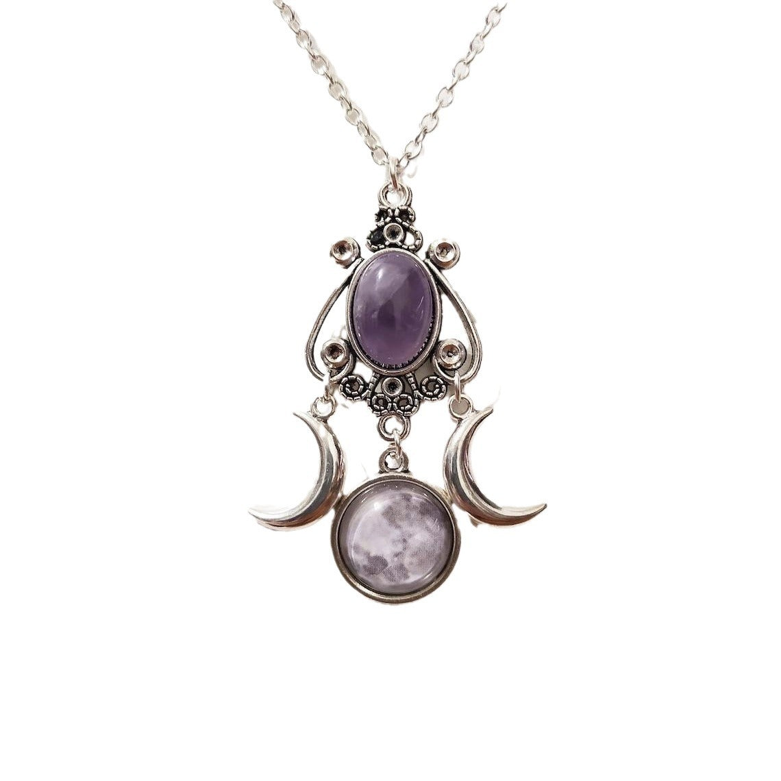 Triple Moon Goddess Amethyst Alloy Necklace