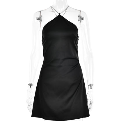 Strap Rhinestone Neck Hanging Short Dress