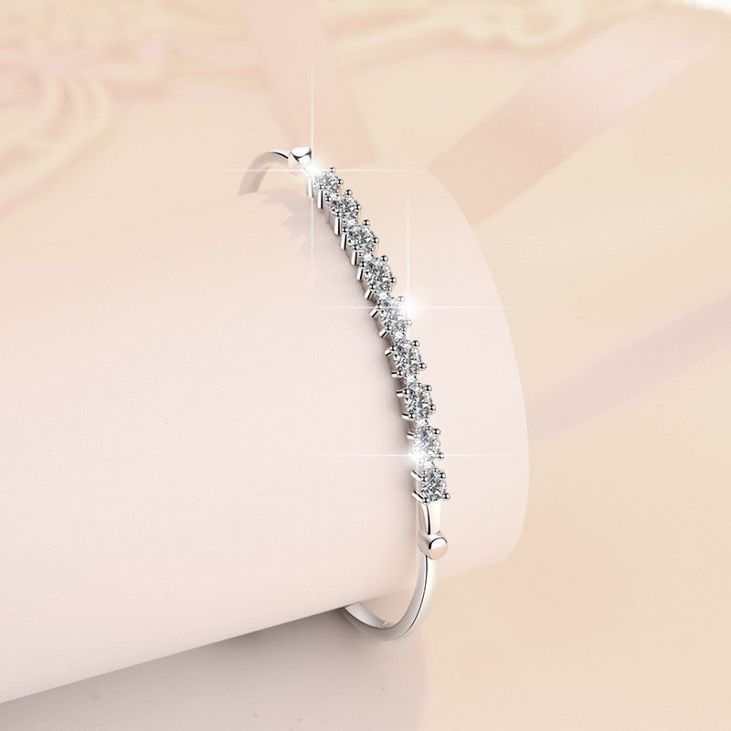 S925 Sterling Silver Women's Bracelet Gang Drill Adjustable Fashion Jewelry Moissanite