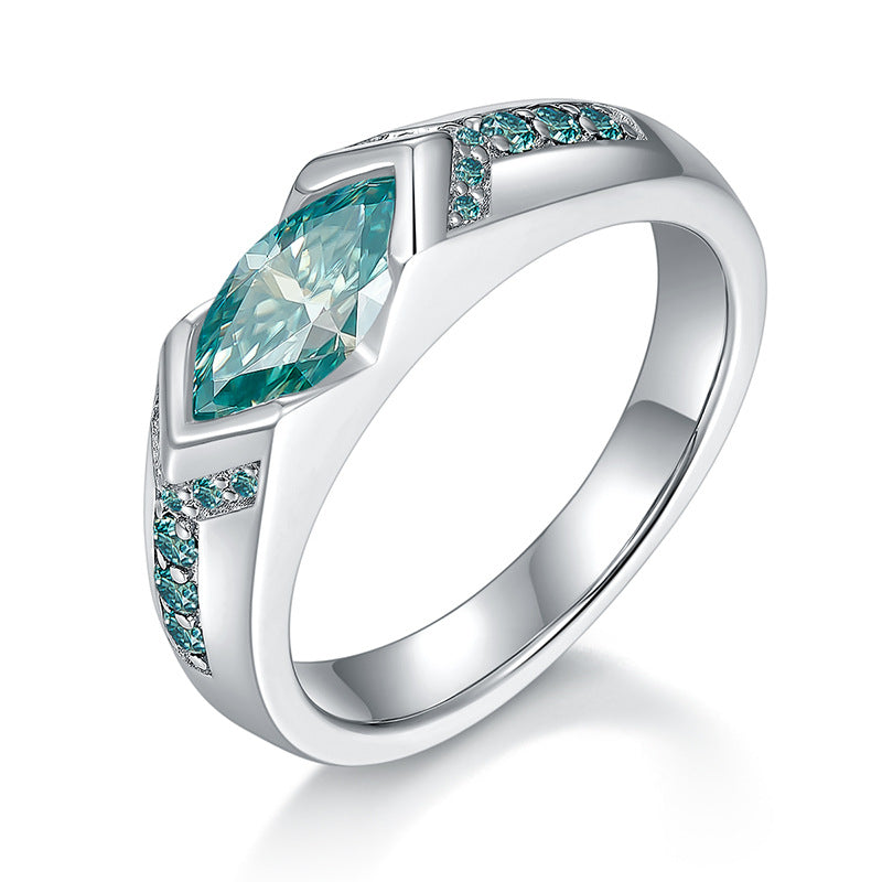 Blue Green Mosonite Ring For Men And Women