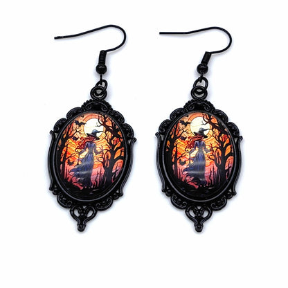 3pcs Vintage Halloween Tree Of Life And Witch Necklace Set With Earrings Alloy Pendant Jewelry