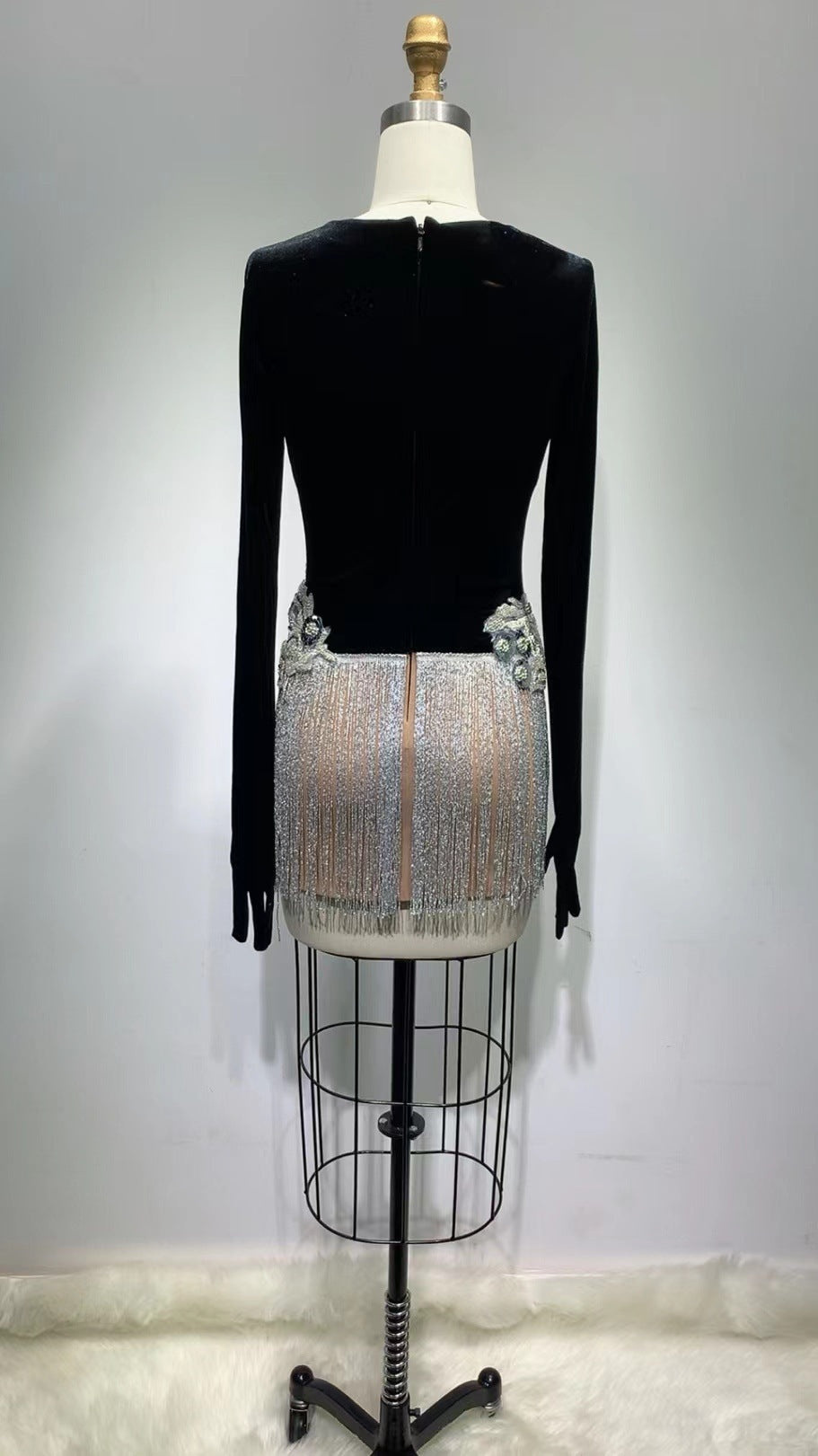 Beaded Sequin Fringed Sleeveless Glove Dress