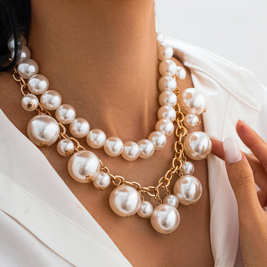 Stringed Pearls Pendant Necklace Fashion Alloy