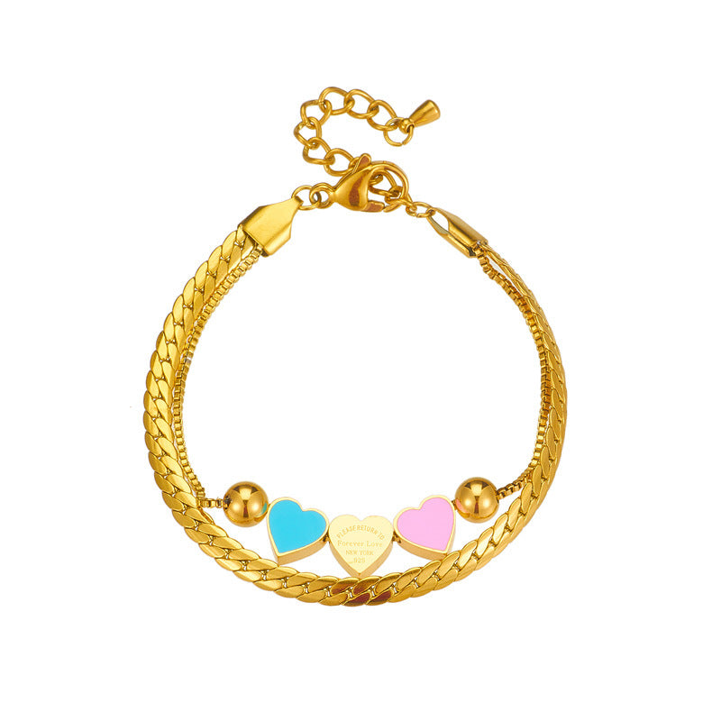 Fashion Special-interest Creative All-match Double-layer Chain Colorful Oil Necklace Heart Bracelet