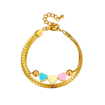 Fashion Special-interest Creative All-match Double-layer Chain Colorful Oil Necklace Heart Bracelet