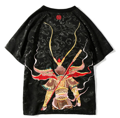 Embroidered Sun Wukong Retro Dragon T-Shirt