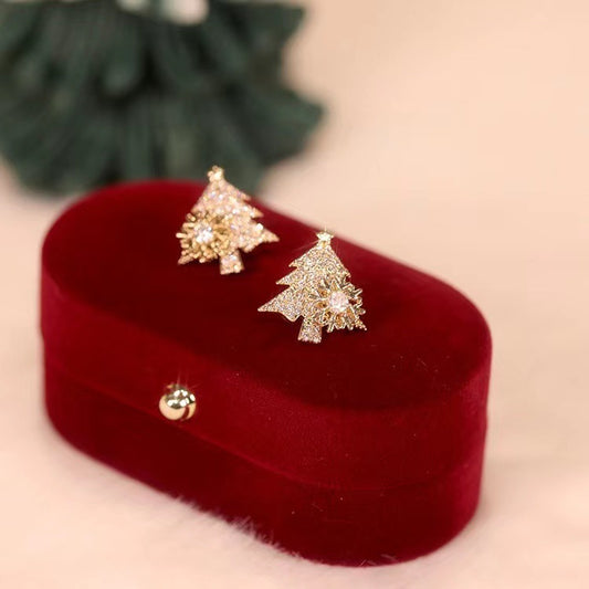 Rotatable Shiny Rhinestone Snowflake Christmas Tree Earrings