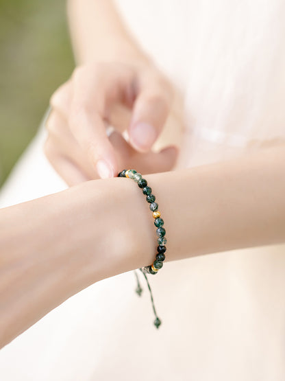 Aquatic Agate 14K Bag Gold Bracelet Handmade Jewelry Niche Gift Green Lucky Transfer Beads Female Retro