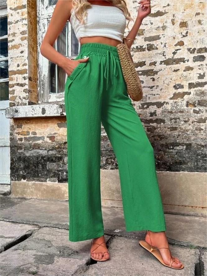 New Casual Pants With Pockets Elastic Drawstring High Waist Loose Trousers For Women