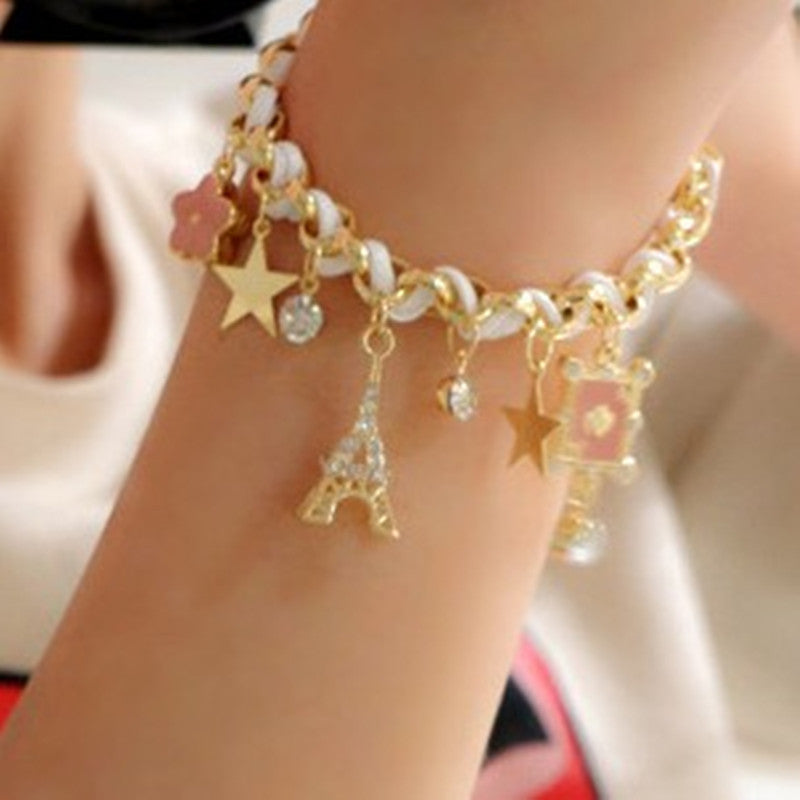 Flower Playing Card Female Leather Cord Bracelet