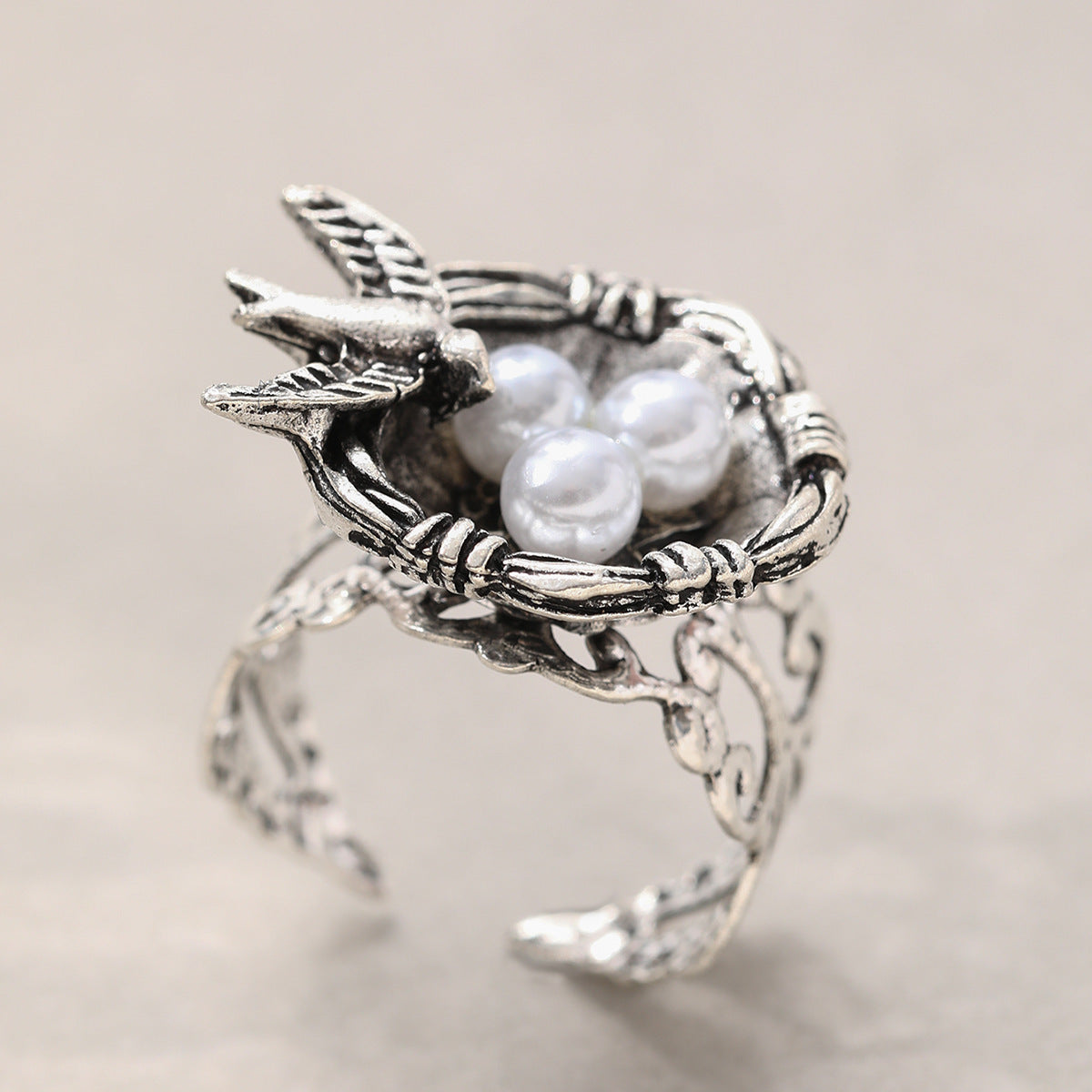 Bird Nest Open-end Pearl Ring Fashion Women