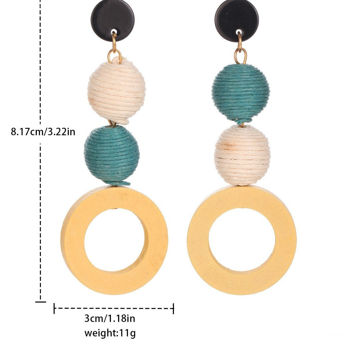 Retro Minimalist Circular Color Blocked Earrings With Hollowed Out Wooden Tassel Earrings