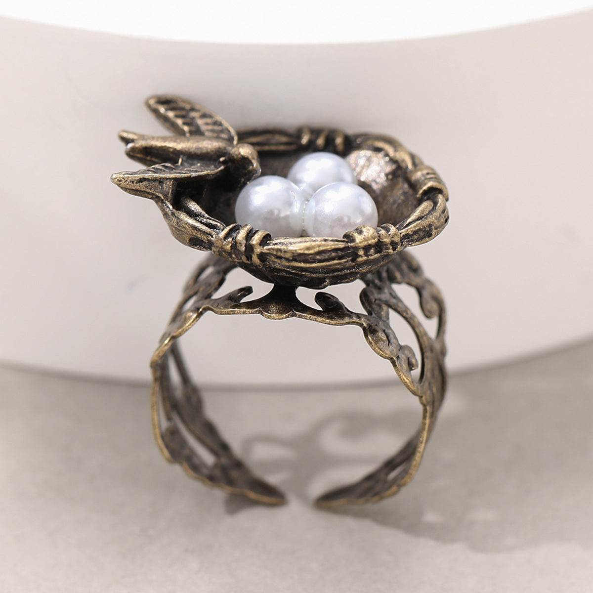 Bird Nest Open-end Pearl Ring Fashion Women