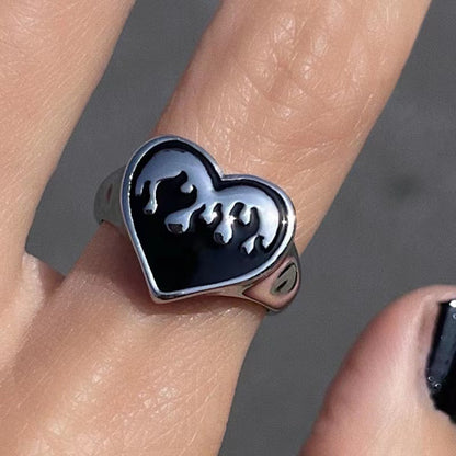 Love Flame Black And White Volcanic Ash Ring