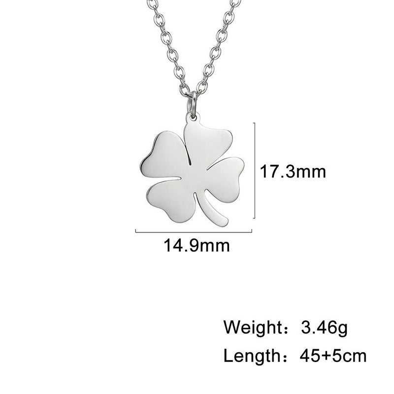 Korean Style Girls' Classic Stainless Steel Hollow Lucky Four-leaf Clover Couple Necklace Temperament Wild Leaf Pendant