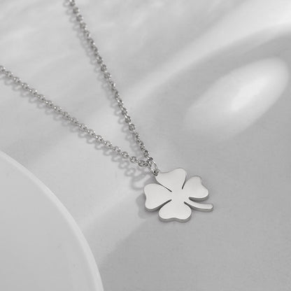 Korean Style Girls' Classic Stainless Steel Hollow Lucky Four-leaf Clover Couple Necklace Temperament Wild Leaf Pendant