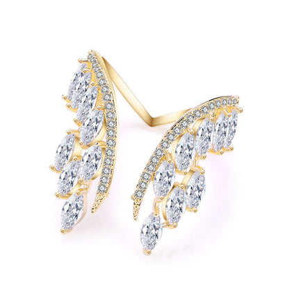 Creative Angel Wings Opening Ring Exquisite Women's Rhinestone Rings Personalized Jewelry