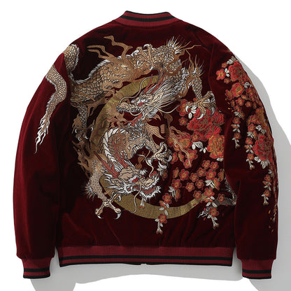 Men's Dragon Embroidered Baseball Collar Jacket