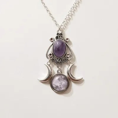 Triple Moon Goddess Amethyst Alloy Necklace