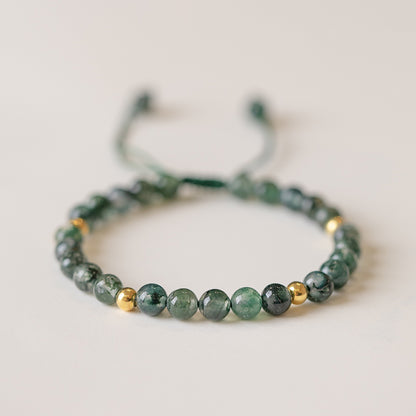 Aquatic Agate 14K Bag Gold Bracelet Handmade Jewelry Niche Gift Green Lucky Transfer Beads Female Retro