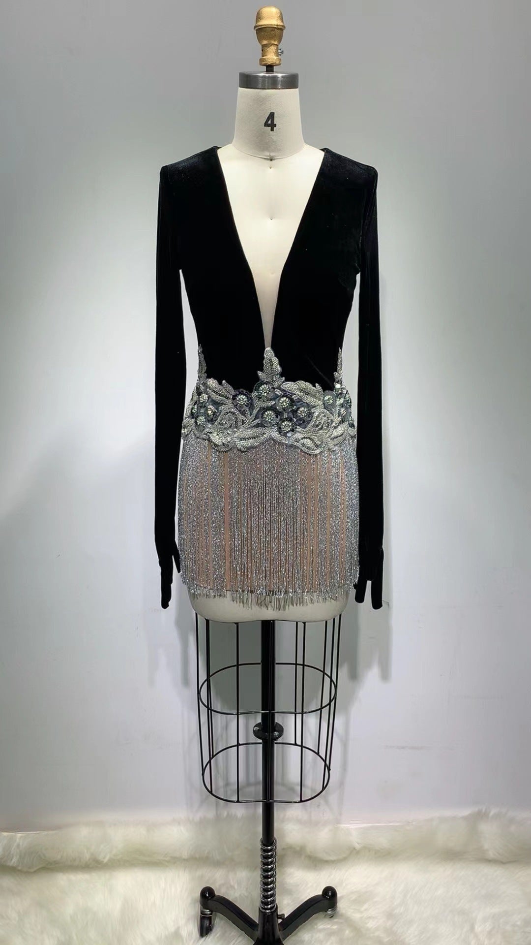 Beaded Sequin Fringed Sleeveless Glove Dress