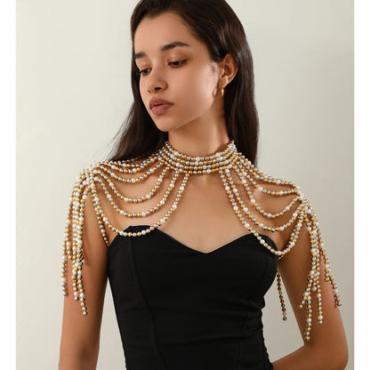 Elegant Multi-layer Tassel Imitation Pearl Shoulder Chain Women's