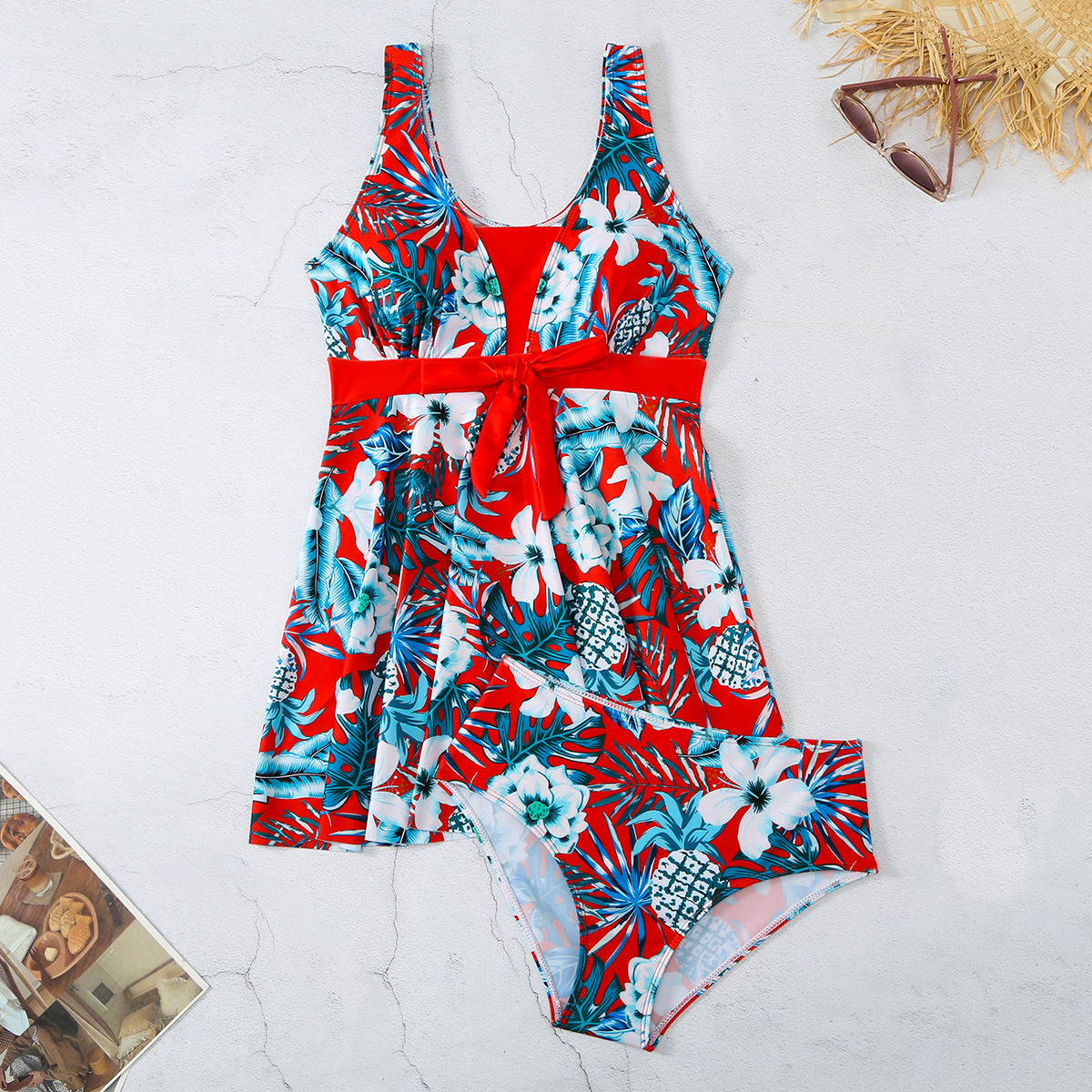 Women's V-neck Printed Split Bikini Swimsuit