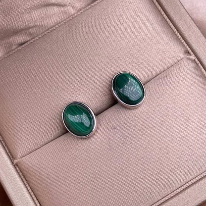 Malachite S925 Silver Inlaid Ornament Ear Stud