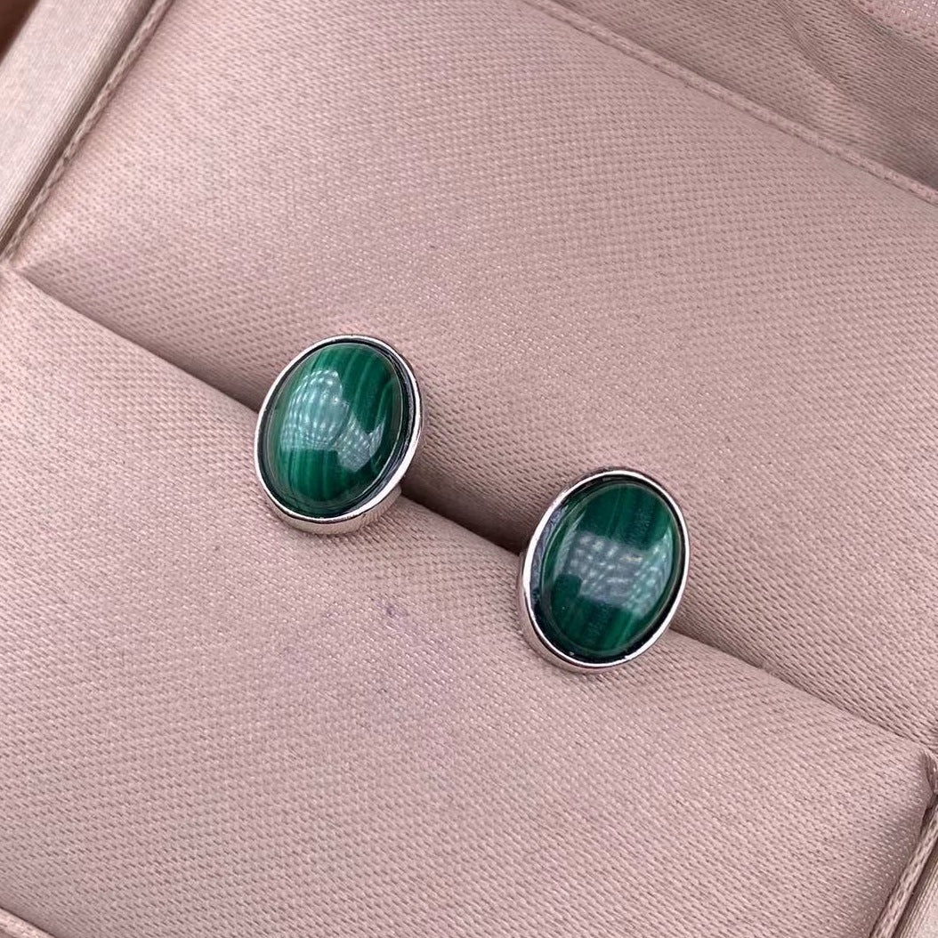 Malachite S925 Silver Inlaid Ornament Ear Stud