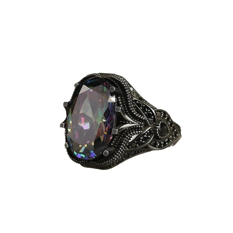 Creative Retro Colorful Egg-shaped Zircon Ring