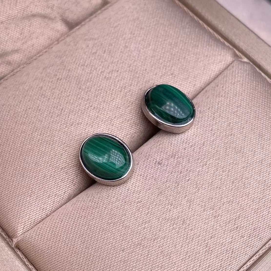 Malachite S925 Silver Inlaid Ornament Ear Stud