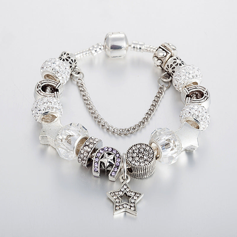 Women's Fashion Alloy Star Charm Beaded Bracelet With Diamonds