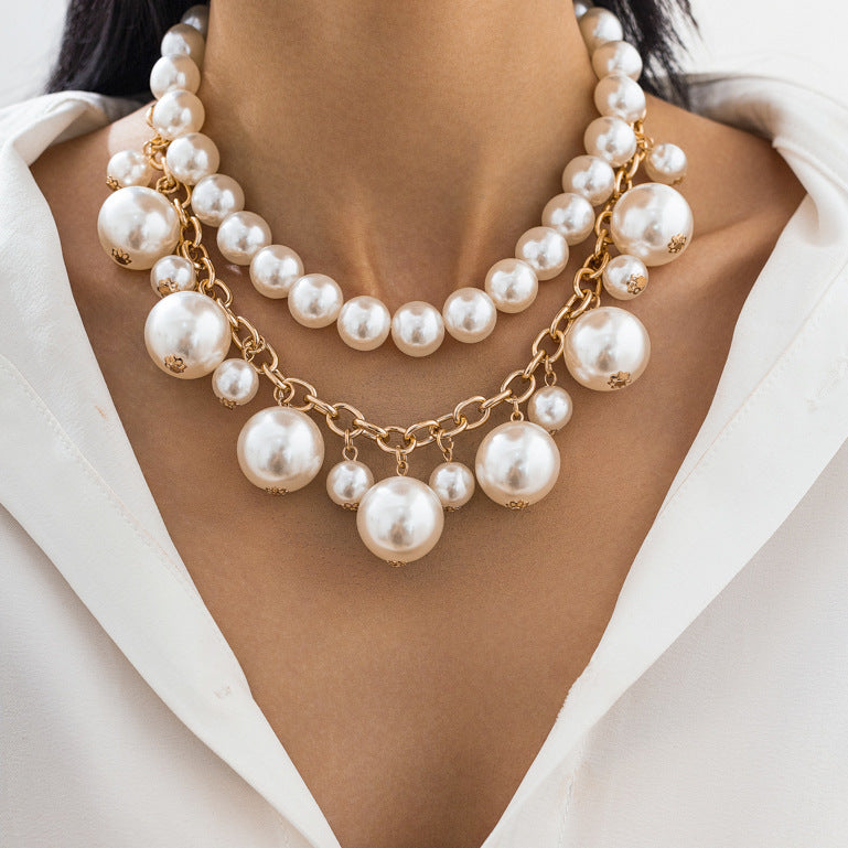 Stringed Pearls Pendant Necklace Fashion Alloy