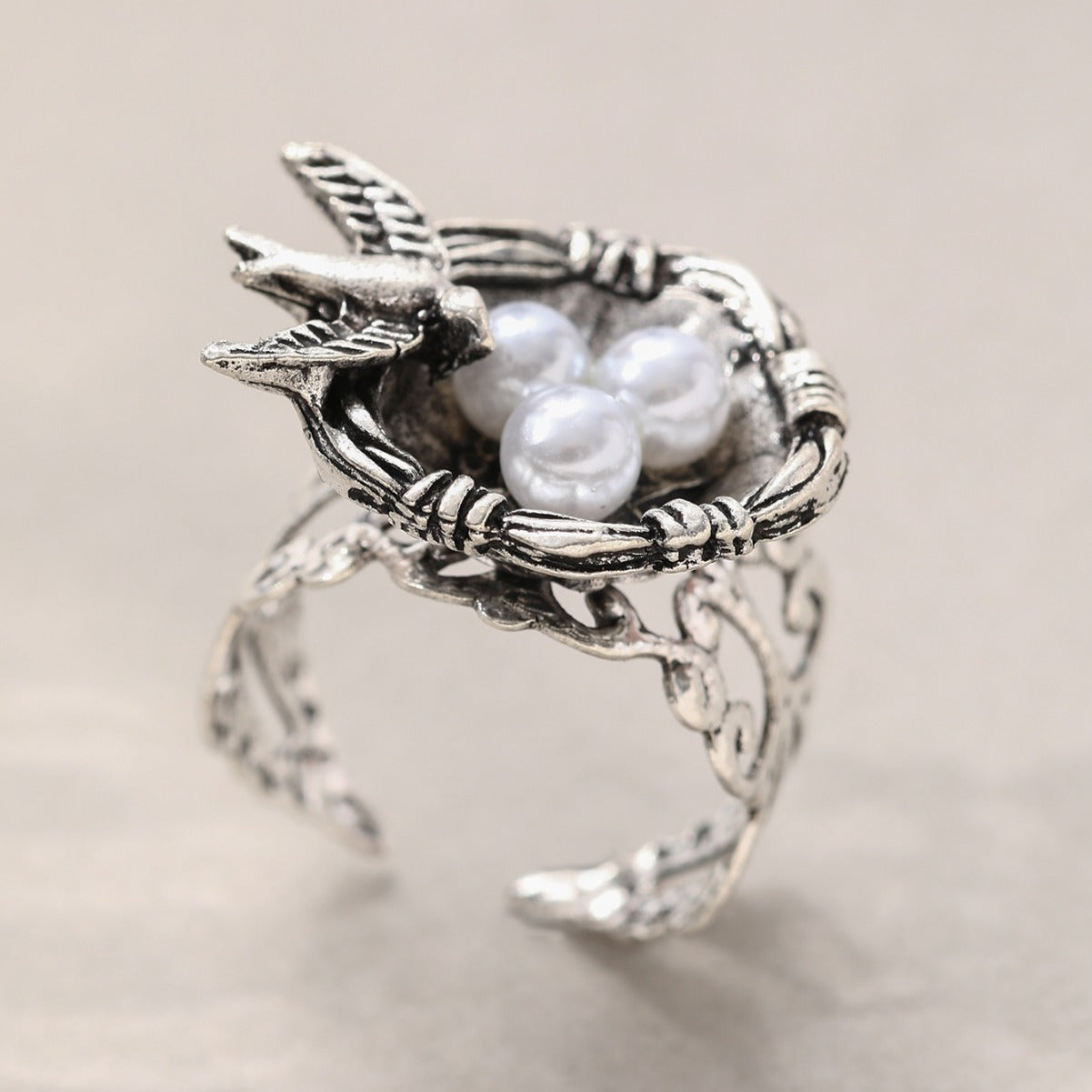 Bird Nest Open-end Pearl Ring Fashion Women