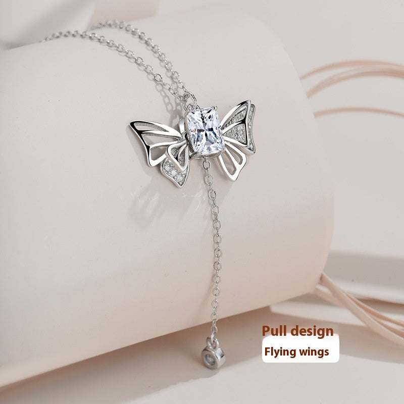 925 Sterling Silver Day Appointment Butterfly Pull Movable Necklace For Girls