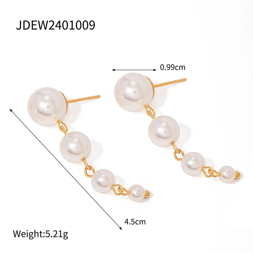 Temperament Personality 18K Gold Stainless Steel Shell Pearl Tassel Earrings