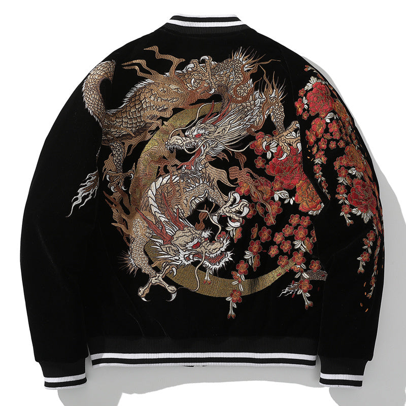 Men's Dragon Embroidered Baseball Collar Jacket