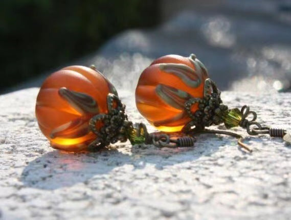 Vintage Pumpkin Pendant Drop Earrings